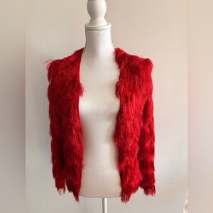 H&M Red Fuzzy Open-Front Cardigan